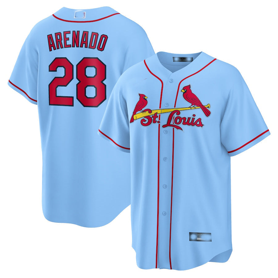 St. Louis Cardinals #28 Nolan Arenado Light Blue Alternate Official Replica Player Jersey Baseball Jerseys baseball jersey product view 1