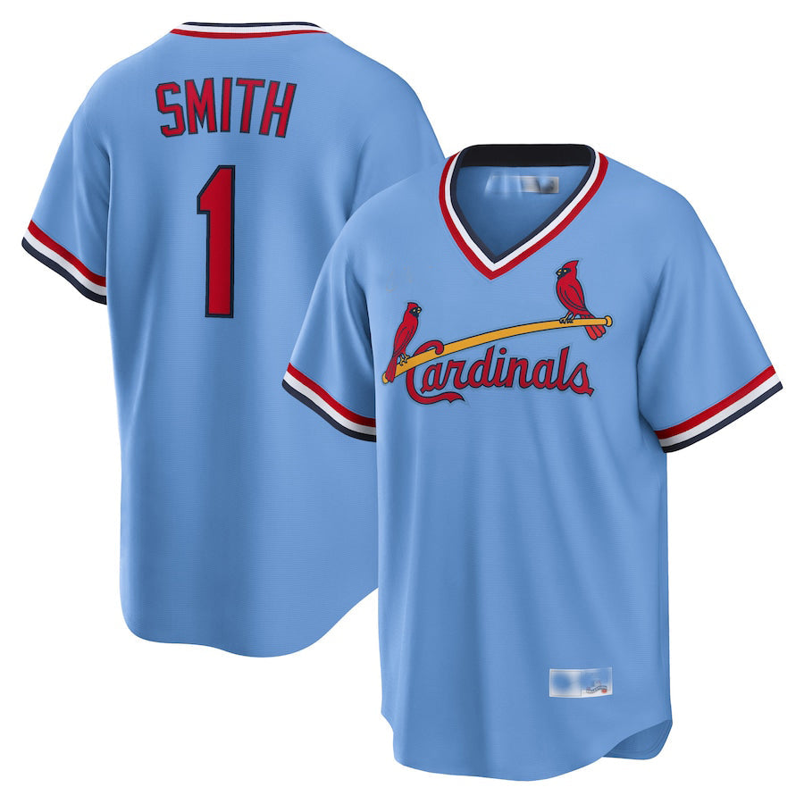 St. Louis Cardinals #1 Ozzie Smith Light Blue Road Cooperstown Collection Player Jersey Baseball Jerseys baseball jersey product view 1