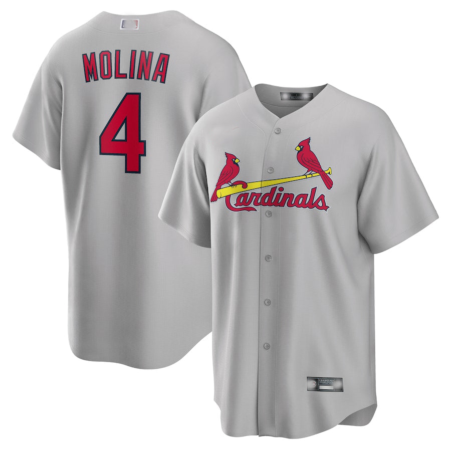 St. Louis Cardinals #4 Yadier Molina Gray Road Replica Player Name Jersey Baseball Jerseys baseball jersey product view 1