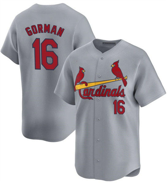 St. Louis Cardinals #16 Nolan Gorman Gray 2024 Away Limited Stitched Baseball Jersey baseball jersey product view 1