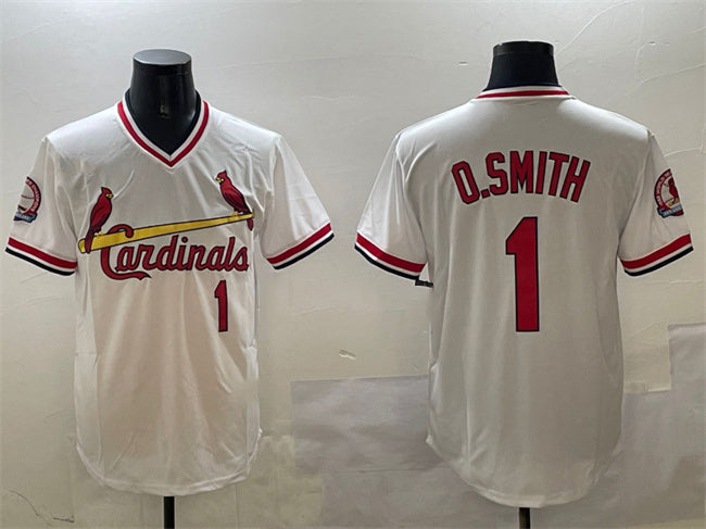 St. Louis Cardinals #1 Ozzie Smith White With Patch Stitched Baseball Jersey baseball jersey product view 1
