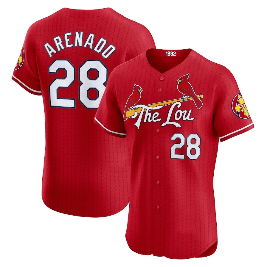 St. Louis Cardinals #28 Nolan Arenado 2024 City Connect Elite Player Jersey - Red Stitched Baseball Jersey baseball jersey product view 1