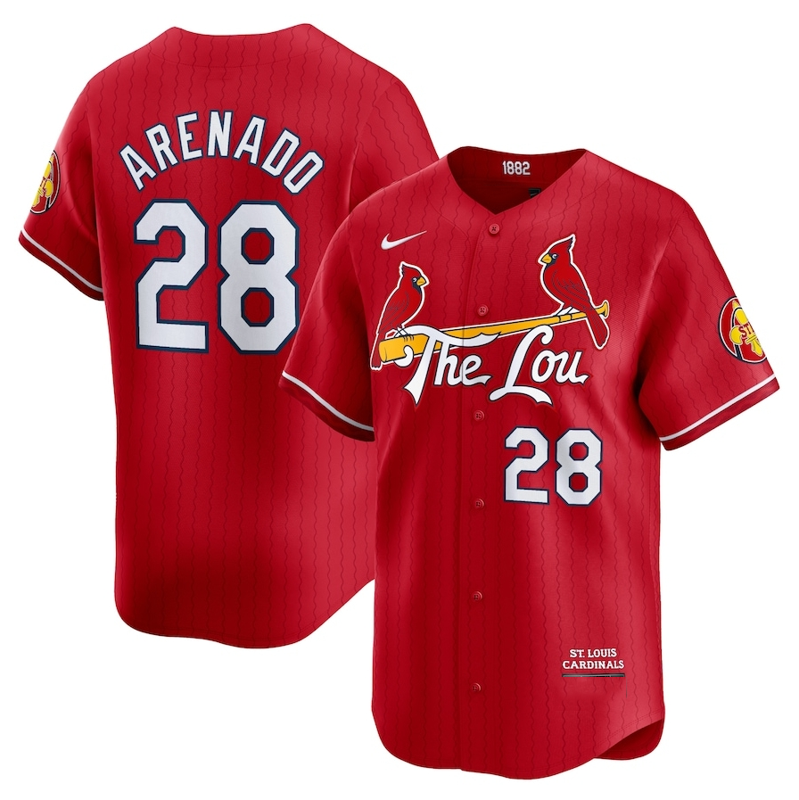 St. Louis Cardinals #28 Nolan Arenado 2024 City Connect Limited Player Jersey - Red Baseball Jerseys baseball jersey product view 1