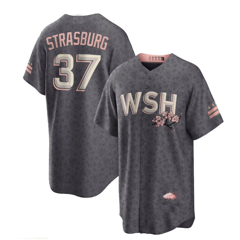 Washington Nationals #37 Stephen Strasburg City Connect Replica Player Jersey - Charcoal Baseball Jerseys baseball jersey product view 1