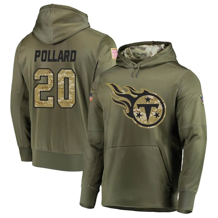 T.Titans #20 Tony Pollard Player Camo Salute To Service Hoodies Olive Football Jerseys football jersey product view 1