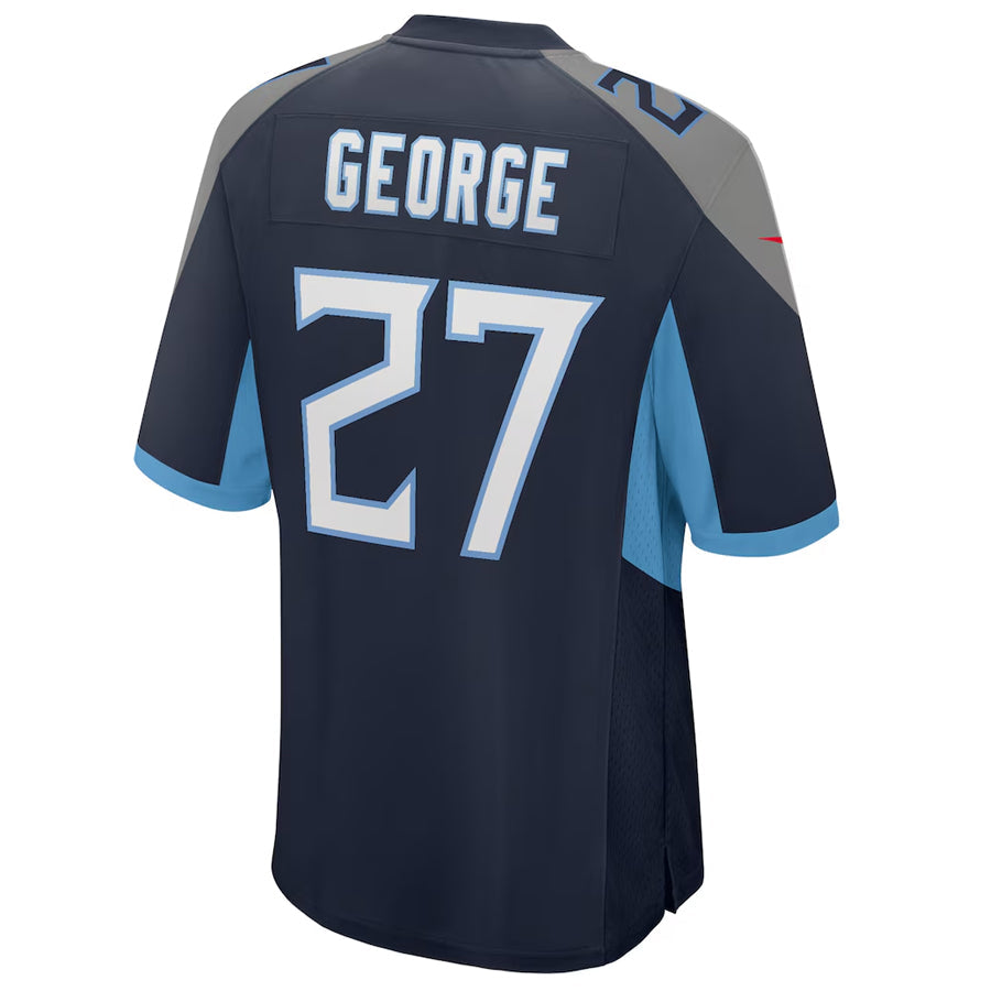 T.Titans #27 Eddie George Player Navy Home Game Football Jerseys football jersey product view 1