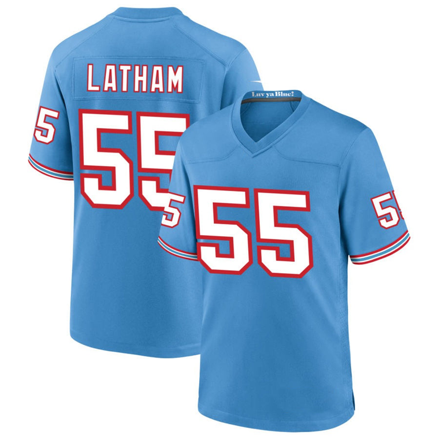 T.Titans #55 JC Latham Player Blue Throwback Alternate Game Football Jerseys football jersey product view 1