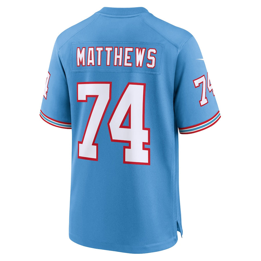 T.Titans #74 Bruce Matthews Player Light Blue Throwback Alternate Game Football Jerseys football jersey product view 1