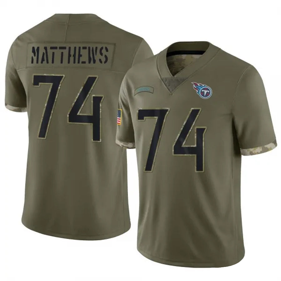 T.Titans #74 Bruce Matthews Player Olive Salute To Service Limited Football Jerseys football jersey product view 1
