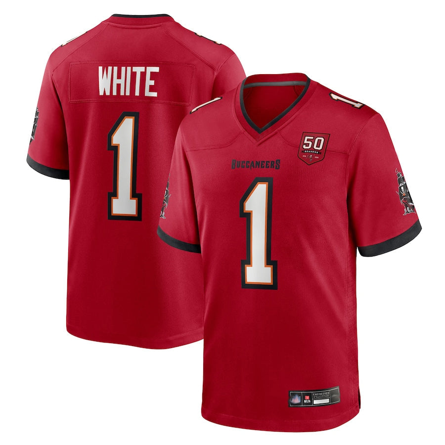 TB.Buccaneers #1 Rachaad White Player Red 50th Anniversary Game Football Jerseys football jersey product view 1