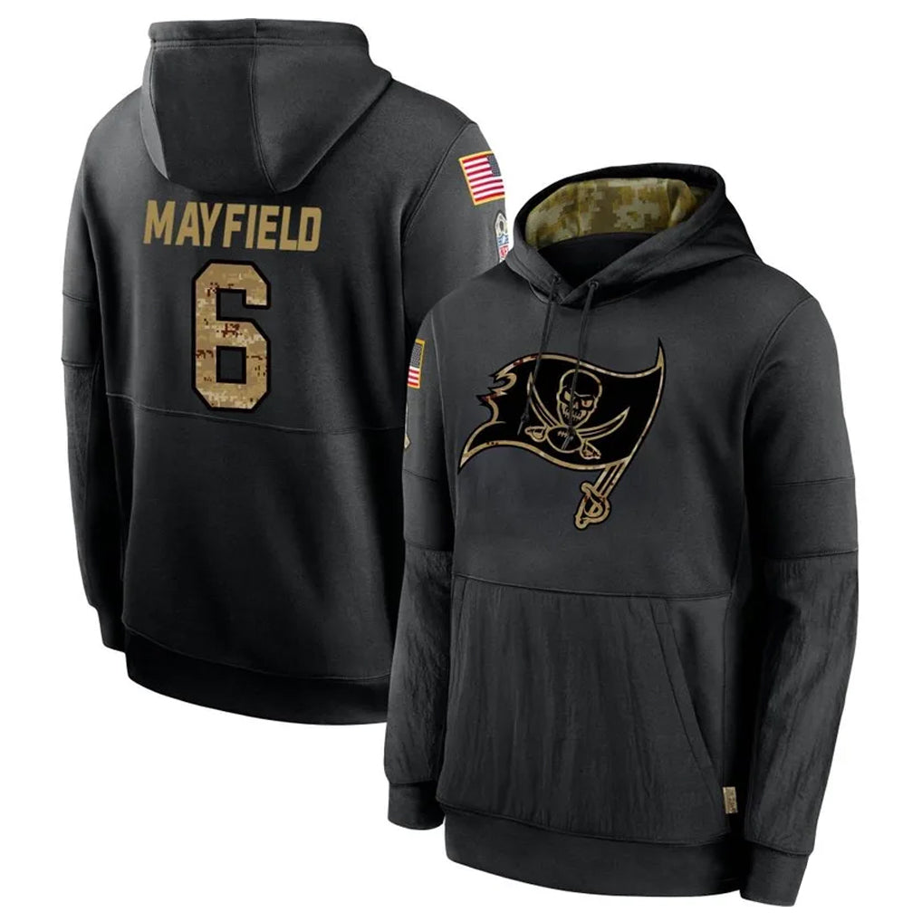TB.Buccaneers #6 Baker Mayfield Player Black Salute to Service Hoodies Football Jerseys football jersey product view 1