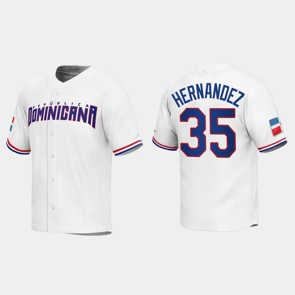 #35 TEOSCAR HERNANDEZ DOMINICAN REPUBLIC BASEBALL 2023 WORLD BASEBALL CLASSIC REPLICA JERSEY ¨C WHITE Stitches Baseball Jerseys baseball jersey product view 1