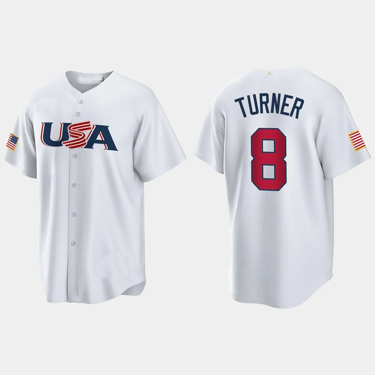#8 TREA TURNER PHILADELPHIA PHILLIES 2023 WORLD BASEBALL CLASSIC USA REPLICA JERSEY ¨C WHITE Stitches Baseball Jerseys baseball jersey product view 1