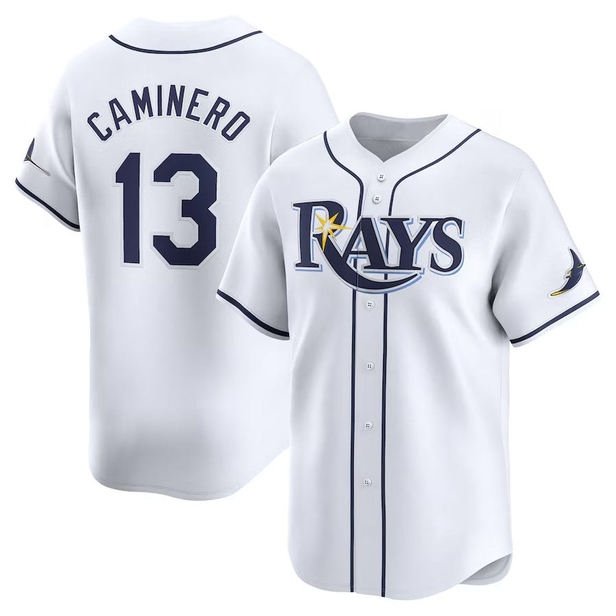 Tampa Bay Rays #13 Junior Caminero Home Limited Player Jersey - White Stitched Baseball Jersey baseball jersey product view 1