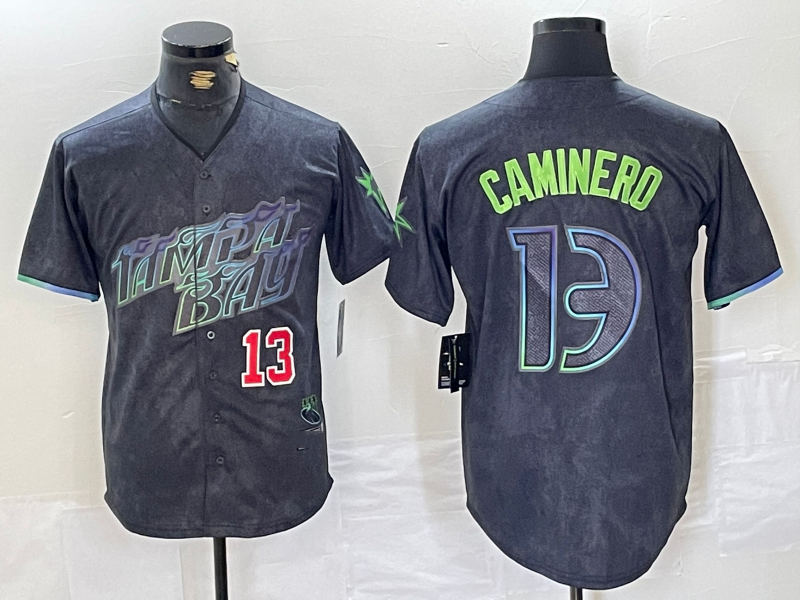 Tampa Bay Rays #13 Junior Caminero Charcoal 2024 City Connect Limited Stitched Baseball Jersey baseball jersey product view 1