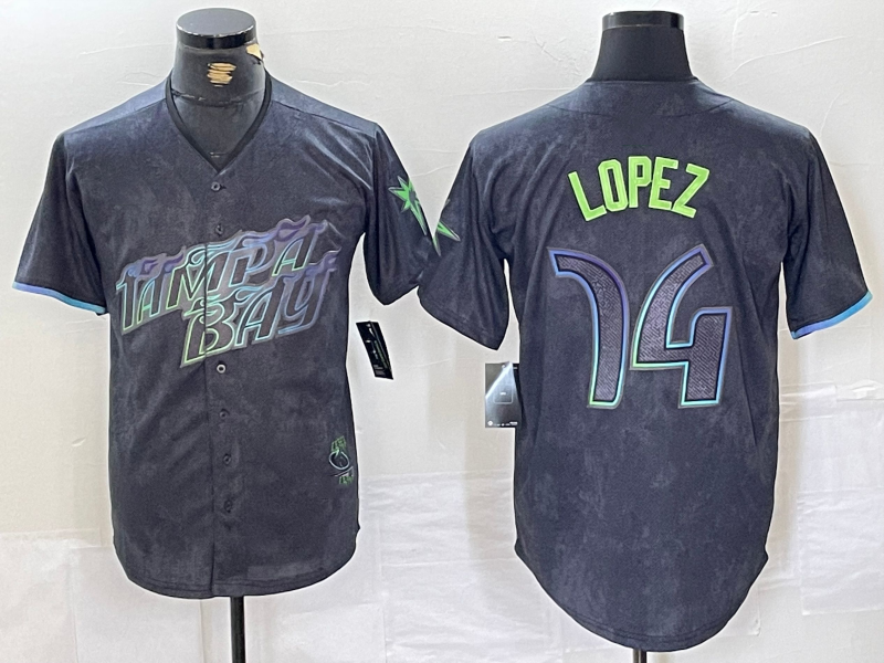 Tampa Bay Rays #14 Jacob Lopez Charcoal 2024 City Connect Limited Cool Base Baseball Jersey baseball jersey product view 1