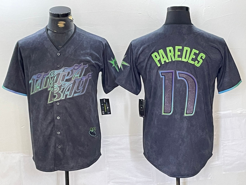 Tampa Bay Rays #17 Isaac Paredes Charcoal 2024 City Connect Limited Cool Base Baseball Jersey baseball jersey product view 1