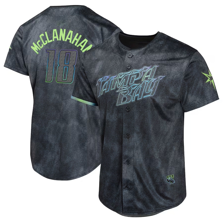 Tampa Bay Rays #18 Shane McClanahan Charcoal 2024 City Connect Limited Player Baseball Jersey baseball jersey product view 1