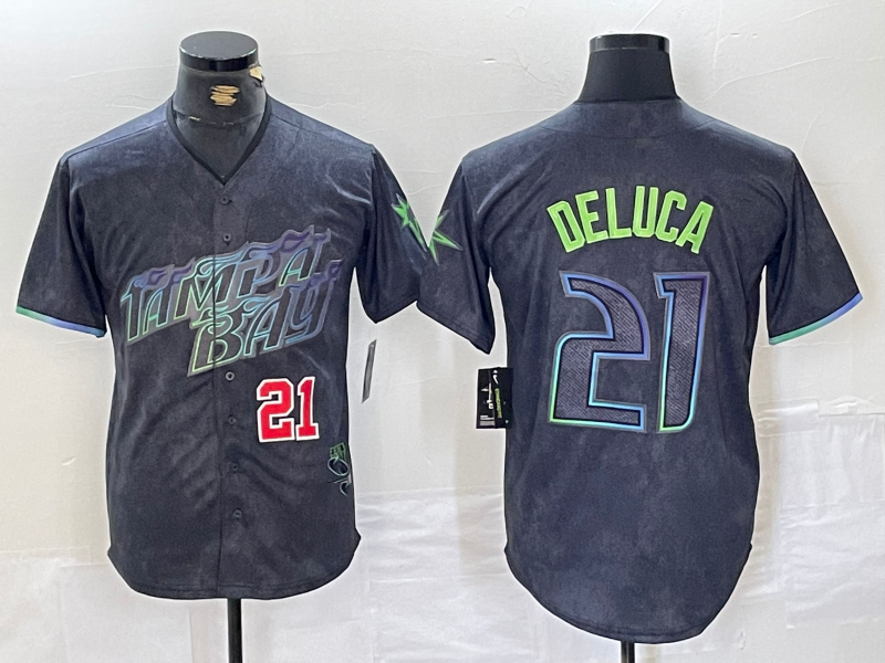 Tampa Bay Rays #21 Jonny DeLuca Charcoal 2024 City Connect Limited Stitched Baseball Jersey baseball jersey product view 1