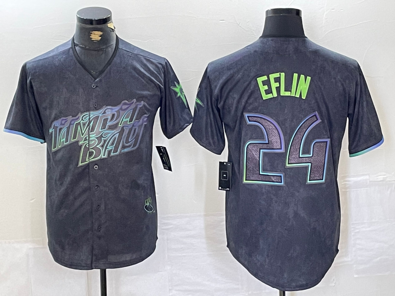 Tampa Bay Rays #24 Zach Eflin Charcoal 2024 City Connect Limited Cool Base Baseball Jersey baseball jersey product view 1