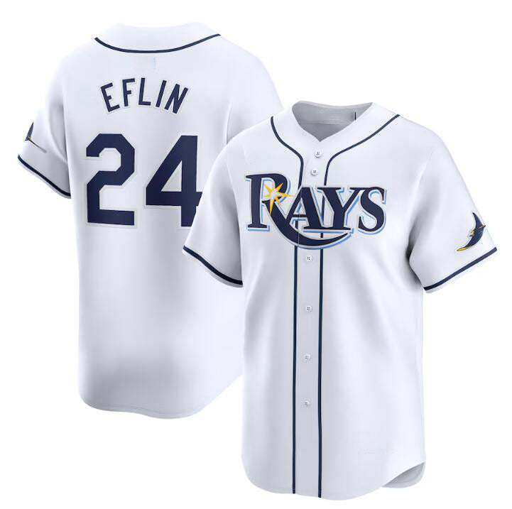 Tampa Bay Rays #24 Zach Eflin White Home Limited Stitched Baseball Jersey baseball jersey product view 1