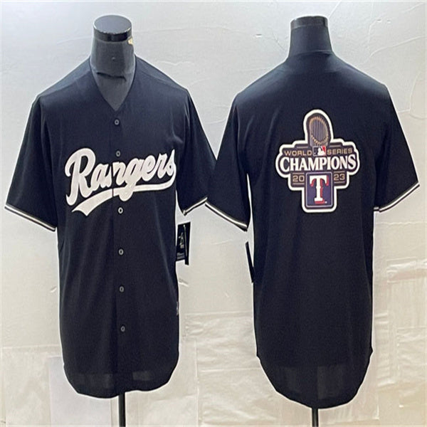 Los Angeles Dodgers Texas Rangers Black 2023 World Series Champions Big Logo Home Authentic Patch Jersey Baseball Jerseys baseball jersey product view 1