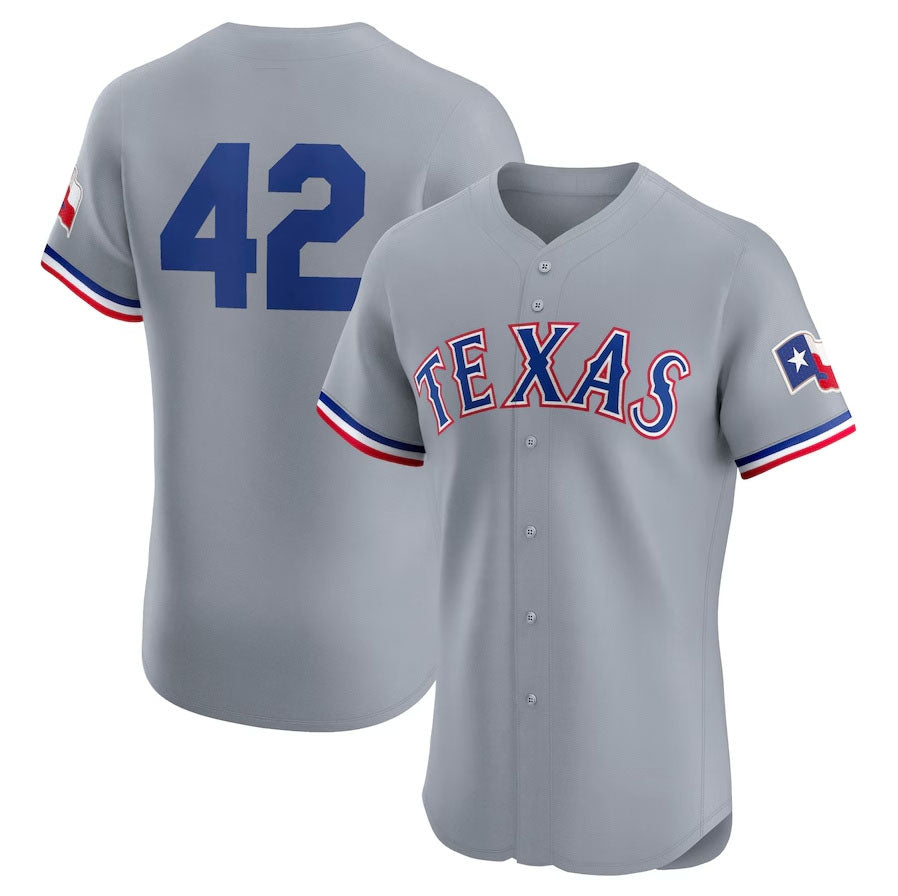 Texas Rangers Road 2024 #42 Jackie Robinson Day Elite Jersey - Gray Baseball Jerseys Baseball Jersey baseball jersey product view 1