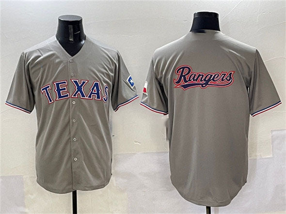 Texas Rangers Team Big Logo Gray With Patch Cool Base Stitched Baseball Jersey baseball jersey product view 1