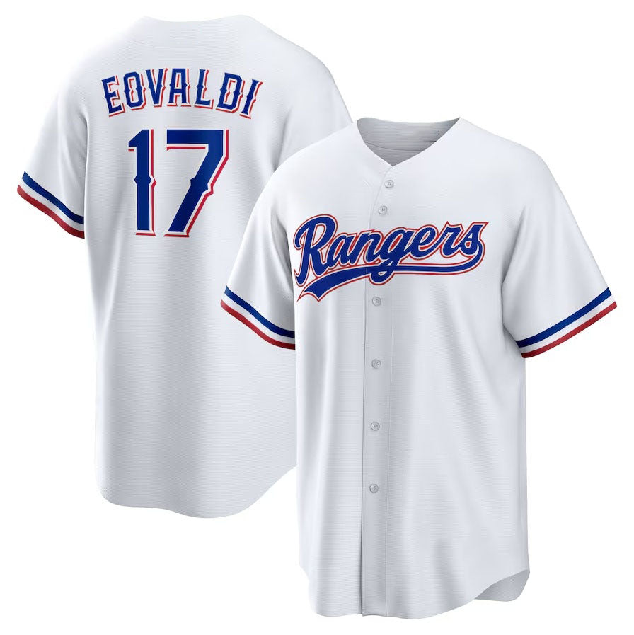 Texas Rangers #17 Nathan Eovaldi Home Replica Jersey - White Stitched Baseball Jersey baseball jersey product view 1
