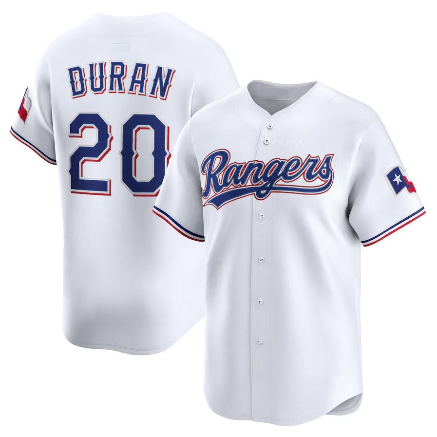 Texas Rangers #20 Ezequiel Dur¨¢n Home Limited Player Jersey - White Stitched Baseball Jersey baseball jersey product view 1
