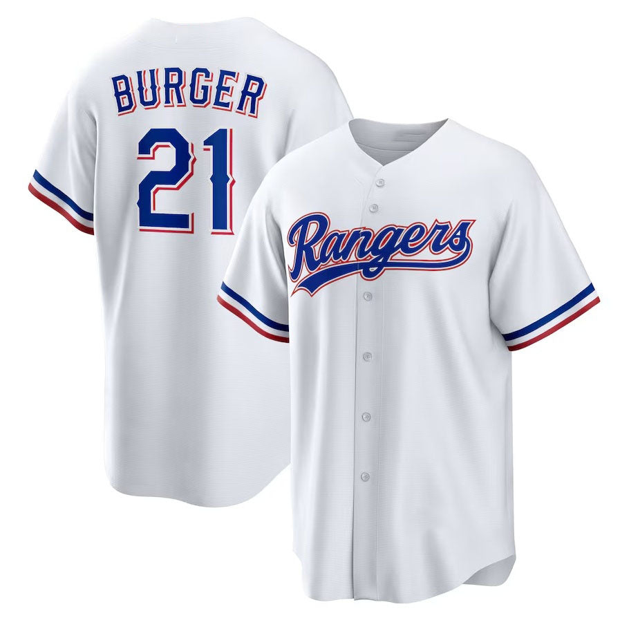 Texas Rangers #21 Jake Burger Home Replica Jersey - White Stitched Baseball Jersey baseball jersey product view 1