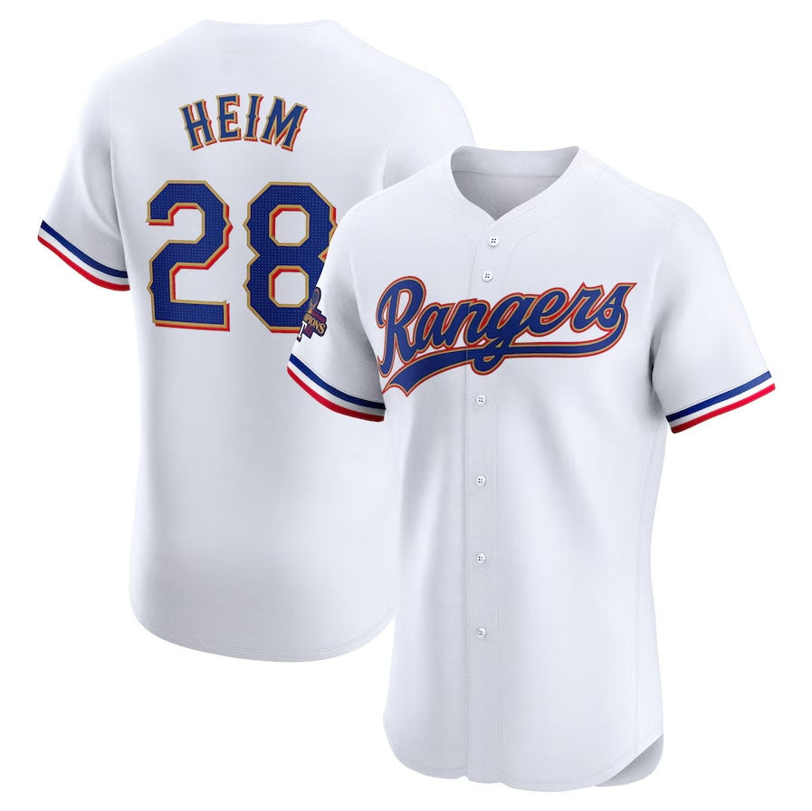 Texas Rangers #28 Jonah Heim 2024 Gold Collection Elite Player Jersey ¨C White Baseball Jerseys baseball jersey product view 1