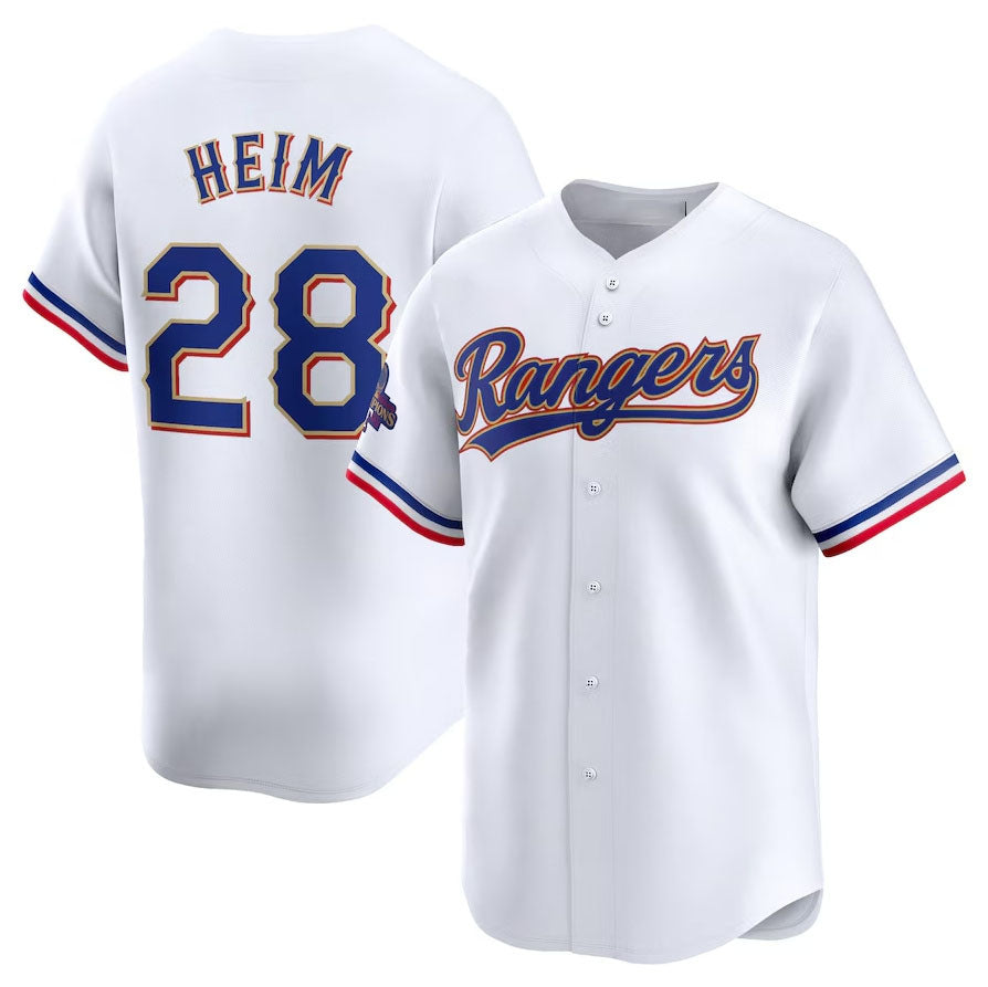 Texas Rangers #28 Jonah Heim 2024 Gold Collection Limited Player Jersey ¨C White Baseball Jerseys baseball jersey product view 1