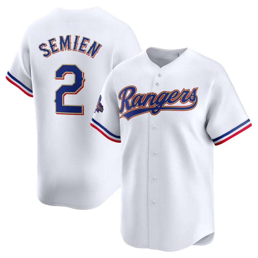 Texas Rangers #2 Marcus Semien 2024 Gold Collection Limited Player Jersey ¨C White Baseball Jerseys baseball jersey product view 1