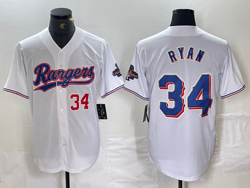 Texas Rangers #34 Nolan Ryan Number White 2024 Gold Collection Limited Cool Base Baseball Jersey baseball jersey product view 1