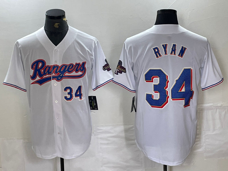 Texas Rangers #34 Nolan Ryan Number White 2024 Gold Collection Limited Cool Base Baseball Jersey baseball jersey product view 1