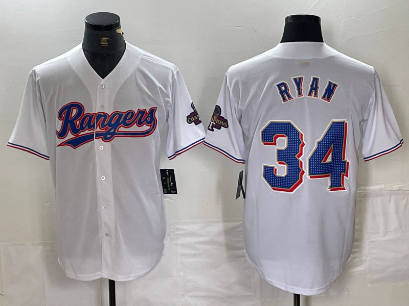 Texas Rangers #34 Nolan Ryan White 2024 Gold Collection Limited Cool Base Baseball Jersey baseball jersey product view 1