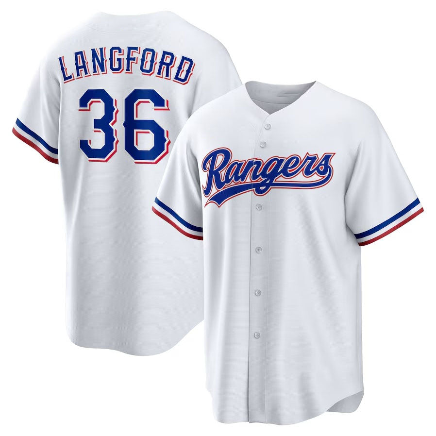 Texas Rangers #36 Wyatt Langford Home Replica Jersey - White Stitched Baseball Jersey baseball jersey product view 1