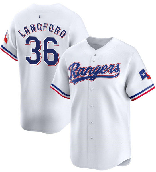 Texas Rangers #36 Wyatt Langford White 2024 Gold Collection Cool Base Baseball Stitched Jersey baseball jersey product view 1