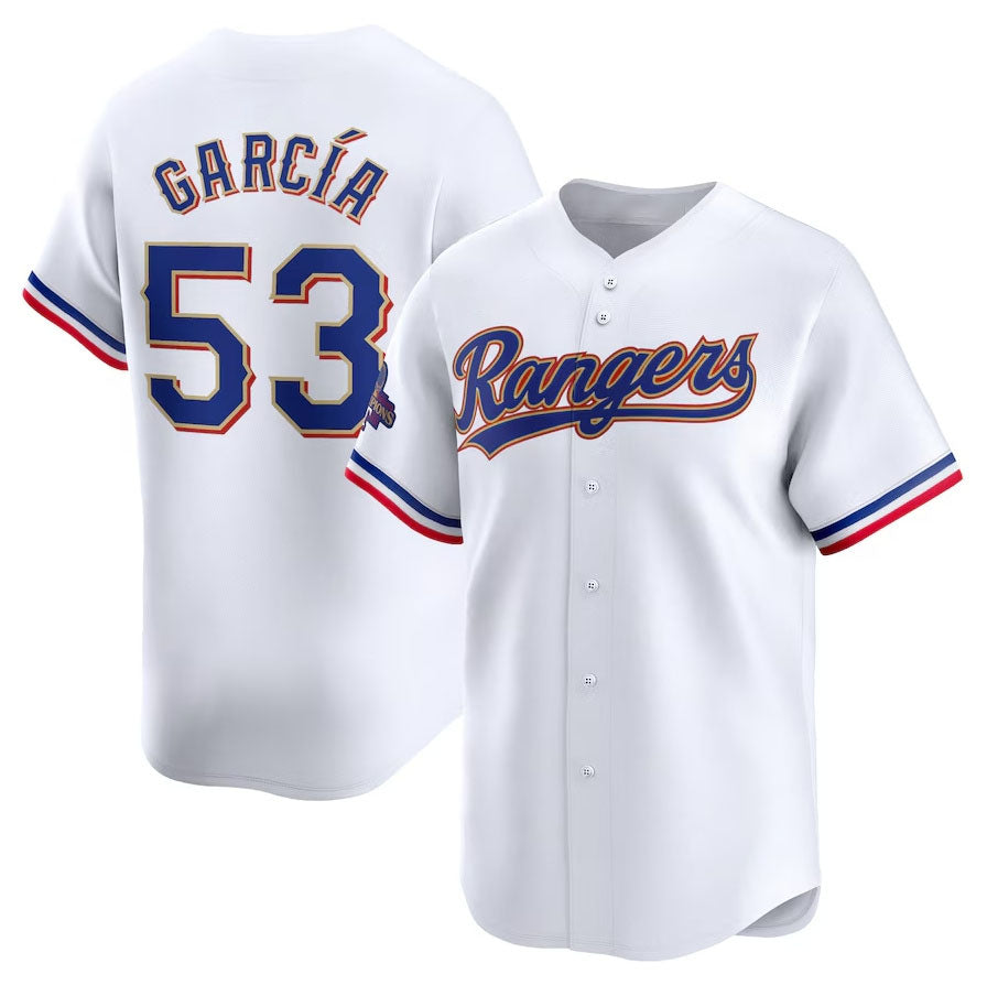 Texas Rangers #53 Adolis Garcia 2024 Gold Collection Limited Player Jersey ¨C White Baseball Jerseys baseball jersey product view 1