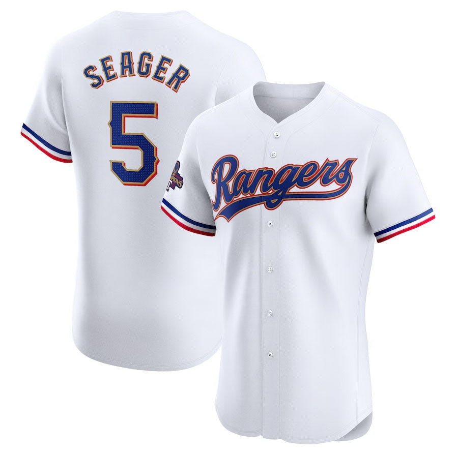 Texas Rangers #5 Corey Seager 2024 Gold Collection Elite Player Jersey ¨C White Baseball Jerseys baseball jersey product view 1