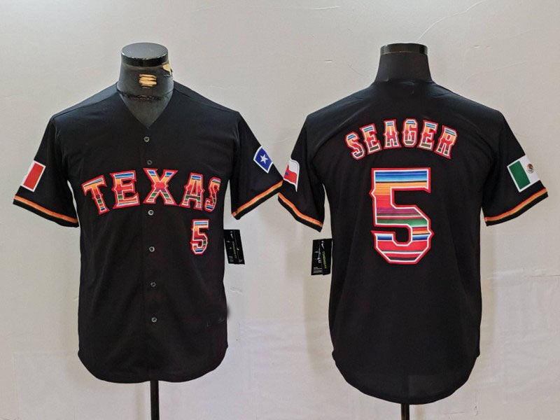 Texas Rangers #5 Corey Seager Black Rainbow Mexico Cool Base Stitched Baseball Jersey baseball jersey product view 1