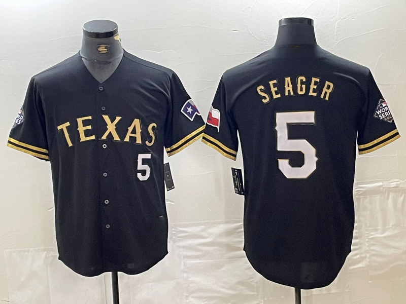 Texas Rangers #5 Corey Seager Number Black Gold Cool Base Stitched Baseball Jersey baseball jersey product view 1