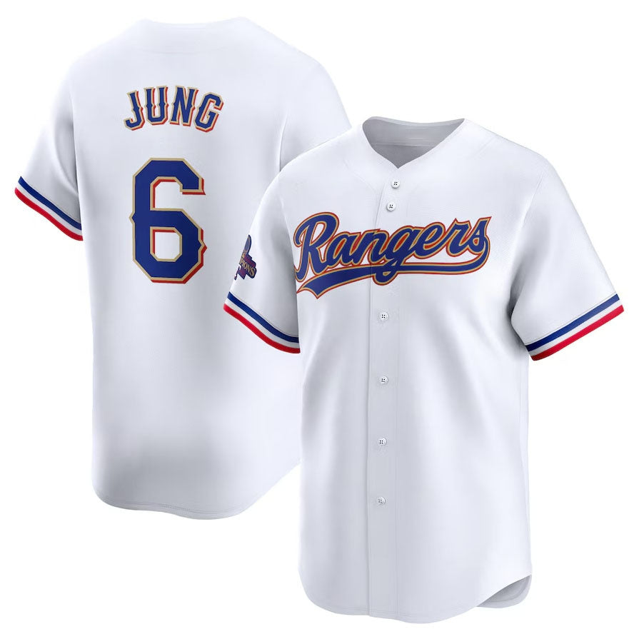 Texas Rangers #6 Josh Jung 2024 Gold Collection Limited Player Jersey ¨C White Baseball Jerseys baseball jersey product view 1