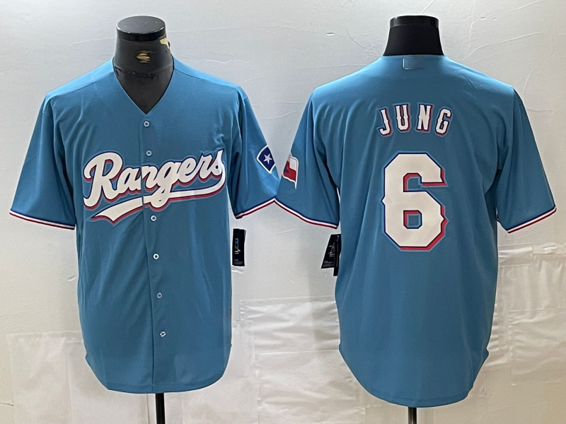 Texas Rangers #6 Josh Jung Light Blue Team Logo Cool Base Baseball Jersey baseball jersey product view 1