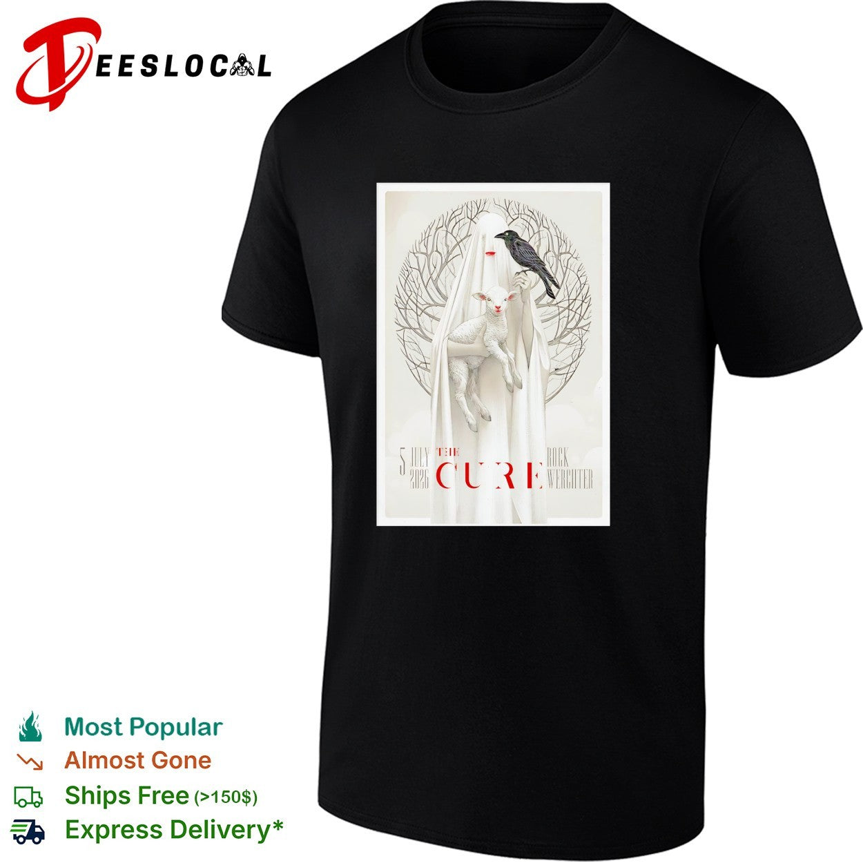 The Cure Rock Werchter July 5 2026 ghost holding lamb - Adult & Kids T-Shirts, Sweatshirts & Hoodies apparel design preview 1