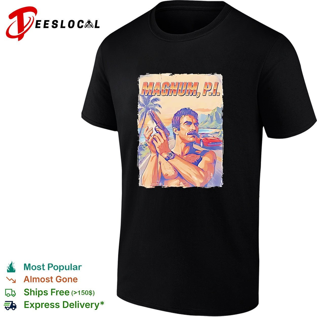 Tom Selleck Magnum PI Retro Portrait - Adult & Kids T-Shirts, Sweatshirts & Hoodies apparel design preview 1