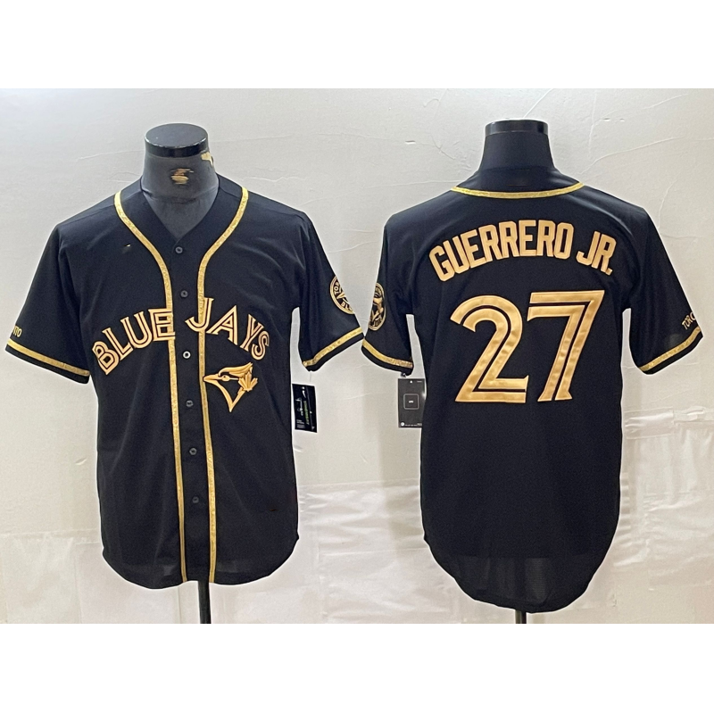 Toronto Blue Jays #27 Vladimir Guerrero Jr Black Gold Cool Base Stitched Baseball Jersey baseball jersey product view 1