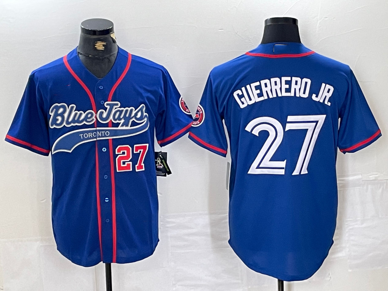 Toronto Blue Jays #27 Vladimir Guerrero Jr Blue Cool Base Stitched Baseball Jersey baseball jersey product view 1