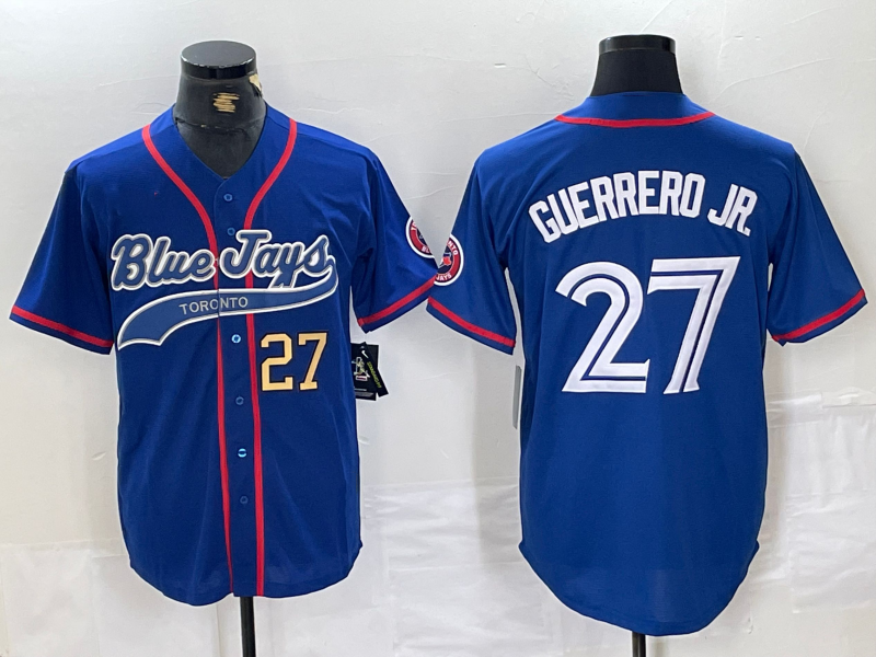 Toronto Blue Jays #27 Vladimir Guerrero Jr Blue Cool Base Stitched Baseball Jersey baseball jersey product view 1
